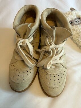 Isabel Marant Beige Suede Wedge Sneakers 38